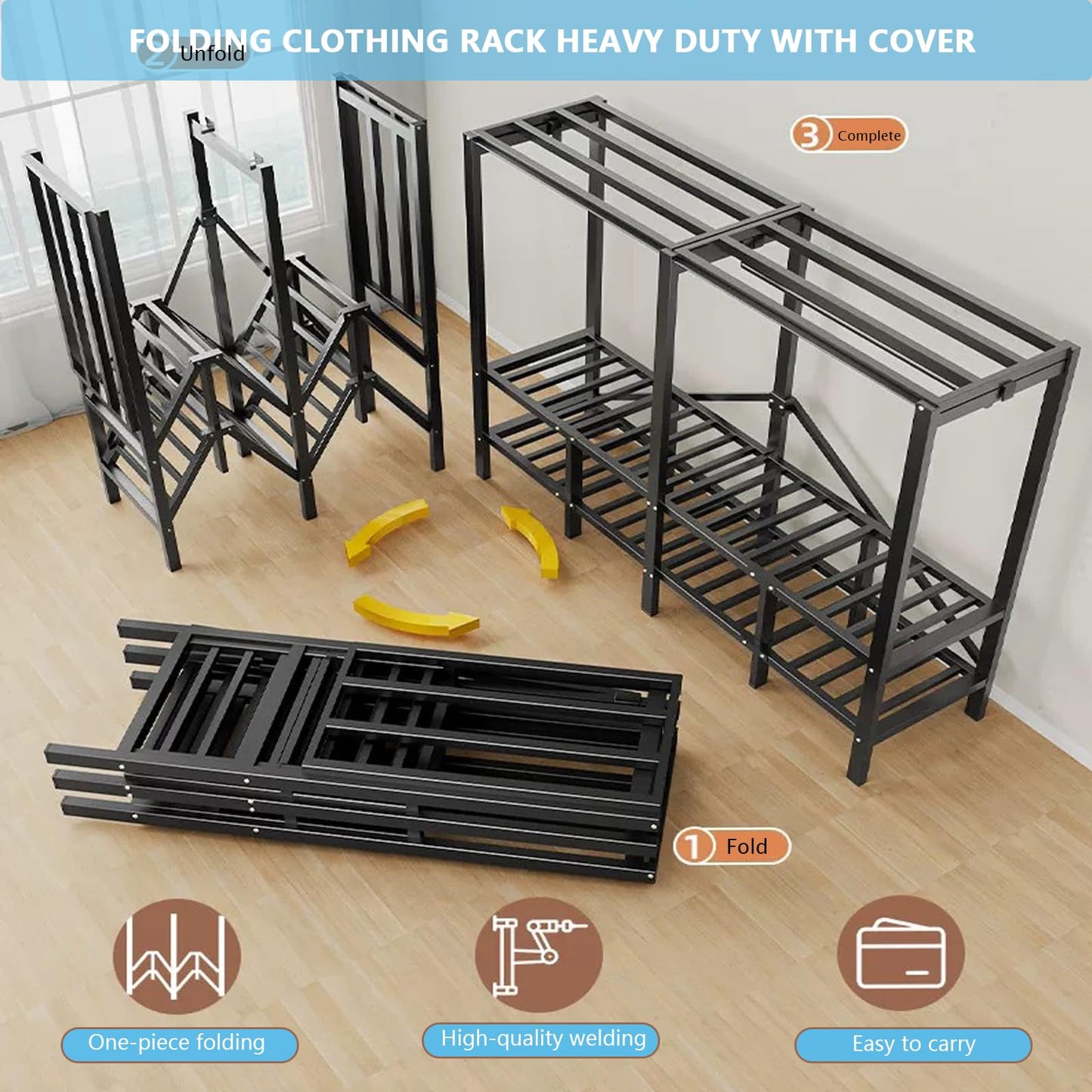 FKKPRVAX Heavy Duty Portable Closet with Cover 1200Ibs Foldable Covered Clothes Rack for Hanging Armoire Wardrobe Closet System Freestanding Coat Storage Garment Racks (168cm/66in（Hazy Gray）)