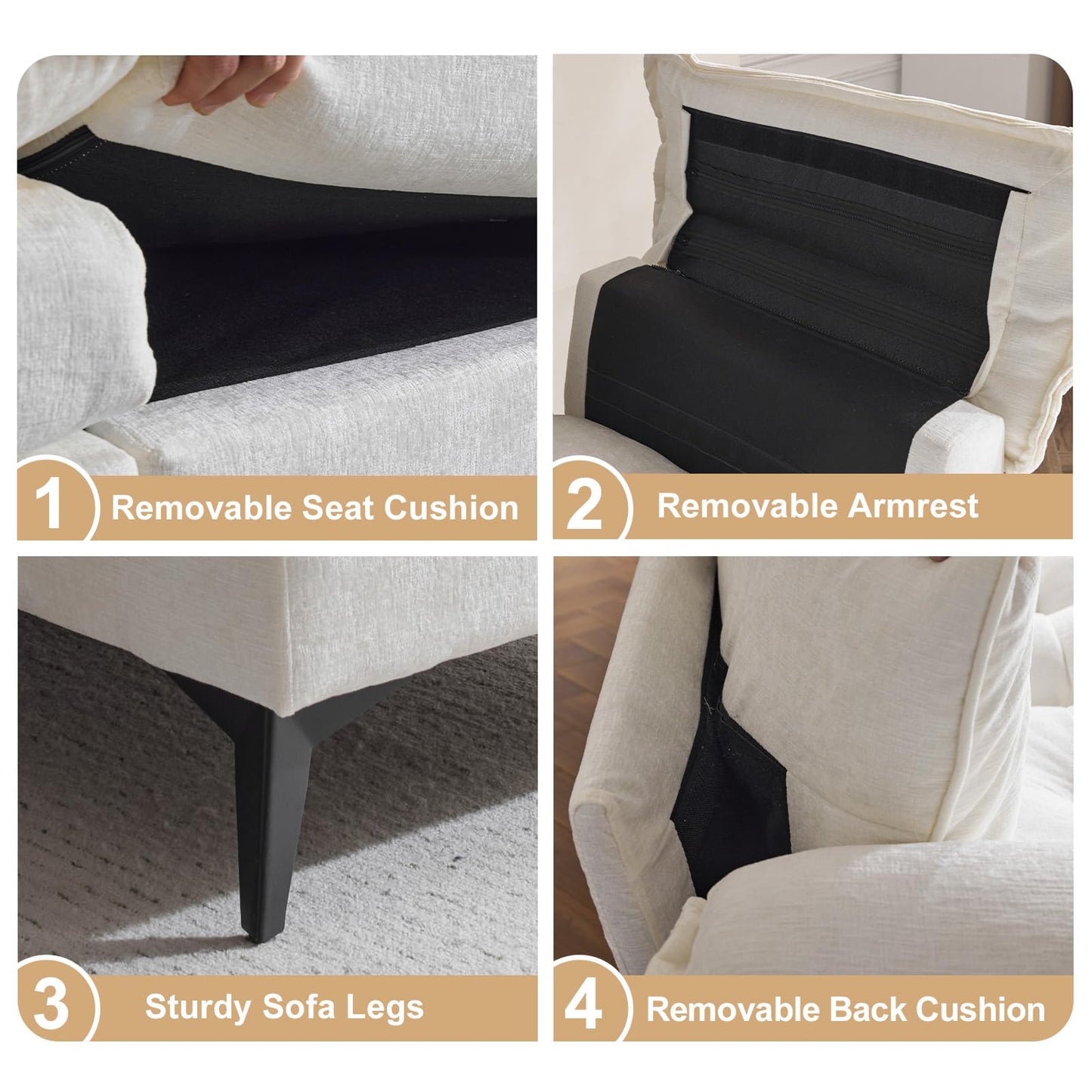 VINGLI 129” Oversized L-Shaped Cloud Sectional Sofa,Memory Foam Couch with Reversible Chaise Lounge,Comfy Couch with Double-Layer Deep Seat Cushions,Modern Sofa for Living Room,Chenille,Creamy White