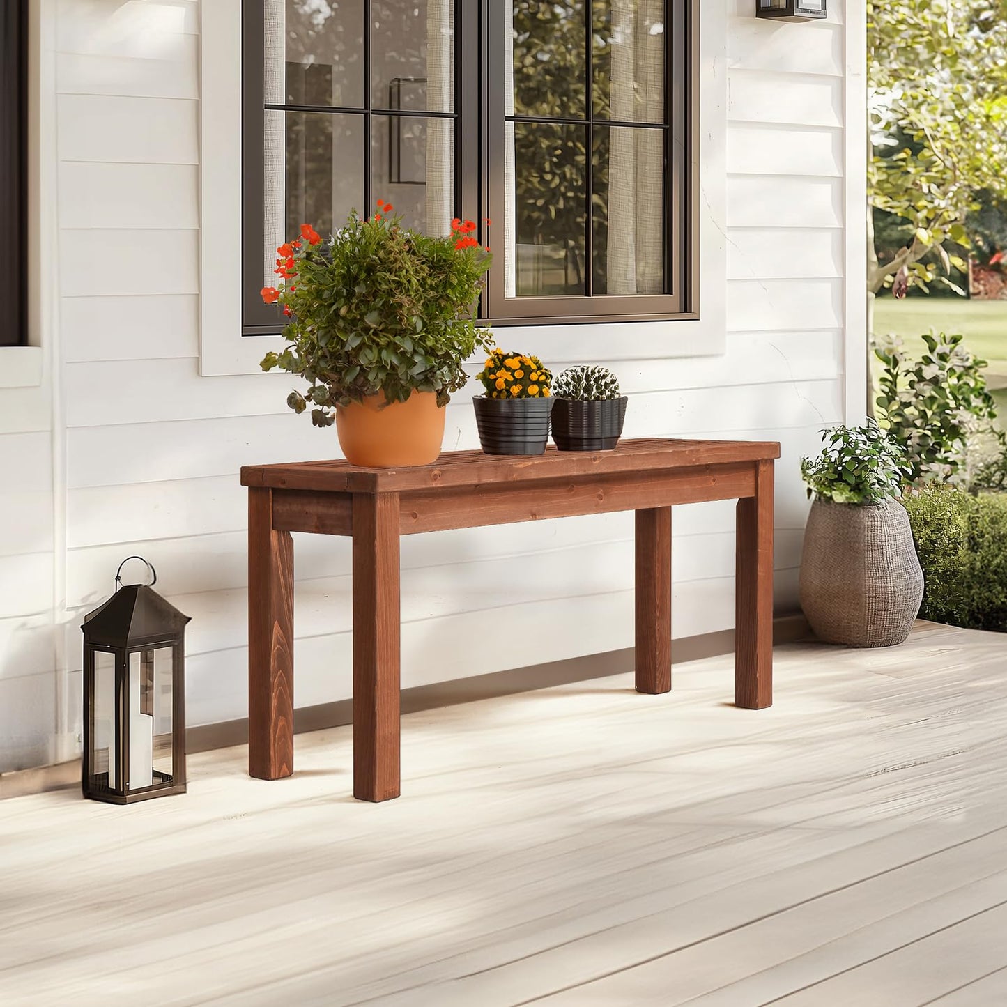 VINGLI Outdoor Wooden Bench, 40” Porch Bench Outdoor Backless Garden Bench, Small Outdoor Bench for Deck Patio Entryway