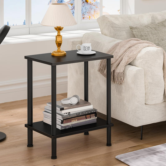 YUFAM End Table,Small Side Table,2-Tier Nightstand with Storage Shelf,Sofa Bedside Table for Small Spaces in Living Room,Bedroom, Office,Stable Frame,Easy Assembly,Black