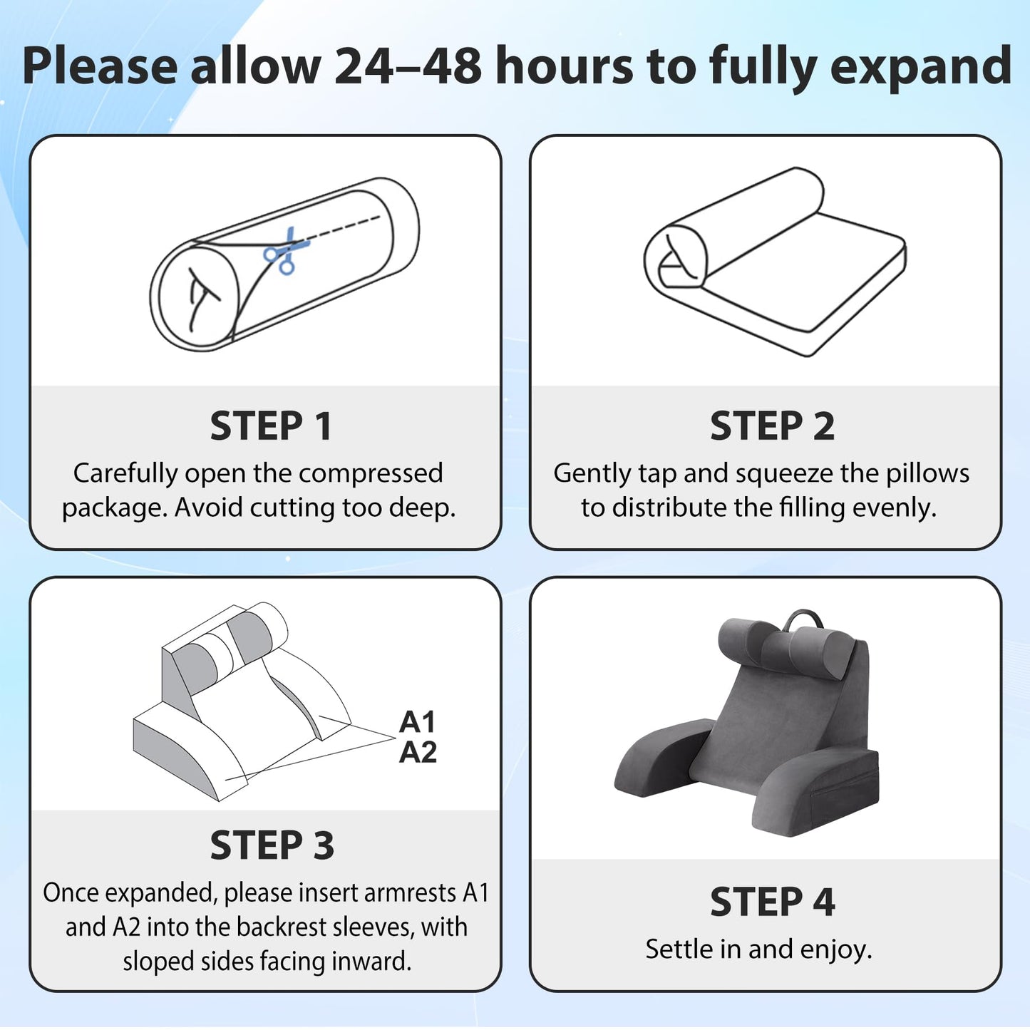 Velorose Reading Pillow for Sitting in Bed Adult, Back Pillow for Bed Sitting up, Backrest Pillow with Arms, Back Support Pillows for Gaming Lounging Watching TV, Medium 19" Grey