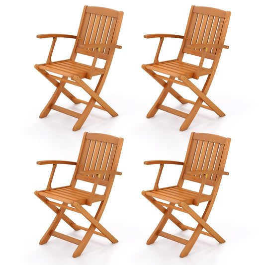 Tangkula Patio Wood Folding Chair Set of 4, Outdoor Eucalyptus Wood Dining Chairs w/Armrests & Slatted Seat, for Backyard, Porch, Poolside, Lawn, Garden, Load up to 400 LBS (2, Natural)