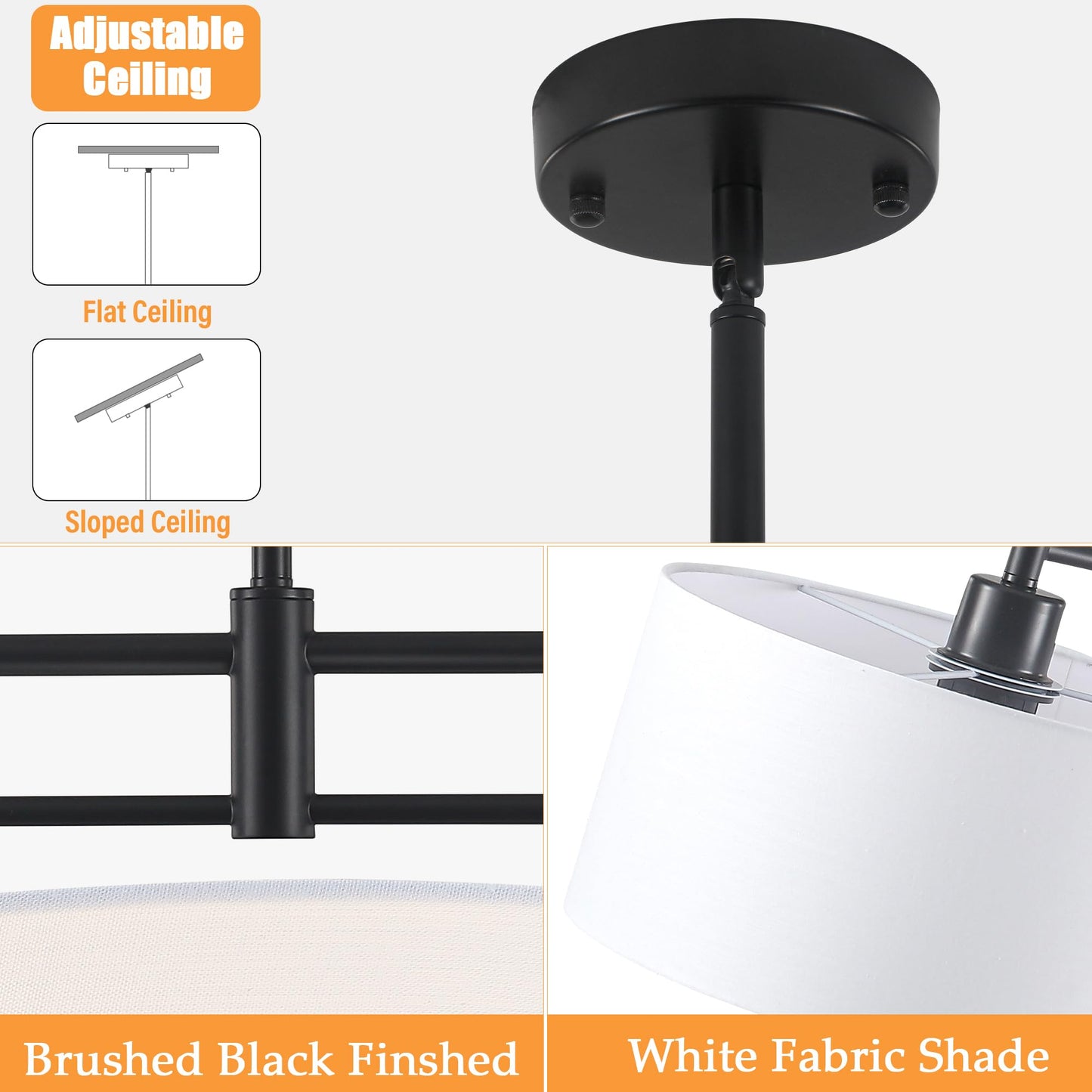 40" Linear Pendant Light for Kitchen Island,2-Light White Linen Drum Light Fixtures with Black Metal Linear Light Fixture for Dining Room Farmhouse Chandelier over Table,Bar Living Room,E26