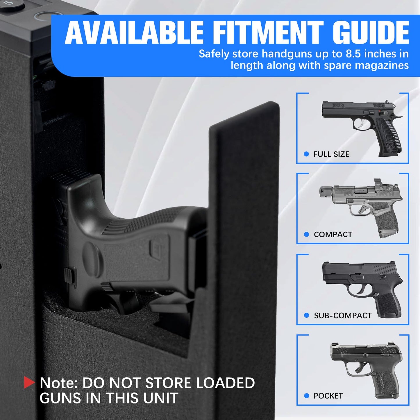 WJIECO Slider Biometric Pistol Safe 3 Ways Quick Access with Fingerprint/Keypad/Key Lock for Nightstand Bed Desk