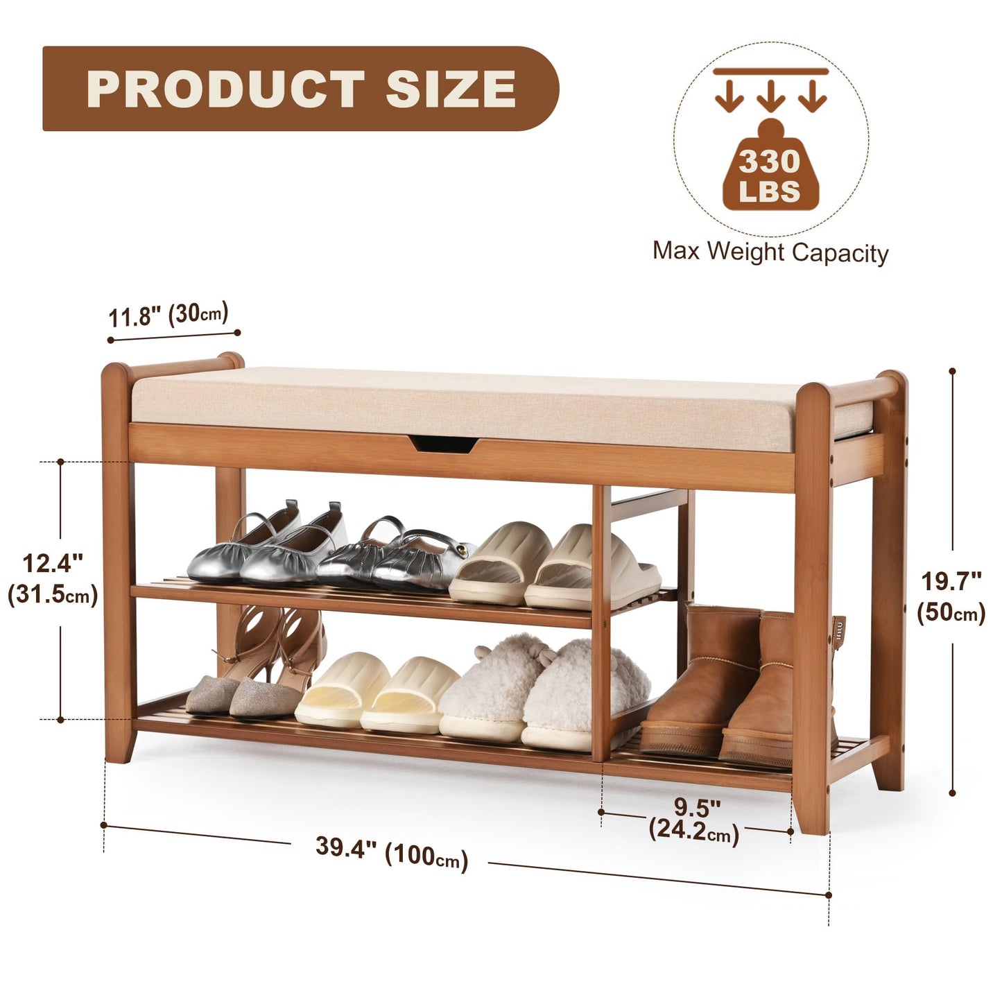 39.4in Shoe Rack Bench, Shoe Storage Bench with Lift Top Hidden Storage, Entryway Bench Holds Up to 330lb for Bedroom Living Room