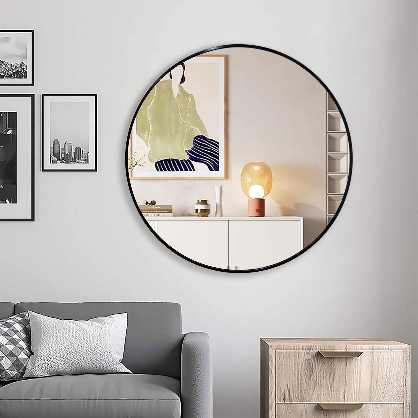 Umzodo 30 inch Round Black Mirror, Brushed Black Metal Framed Circle Wall Mirror for Bathroom Vanity, Bedroom Decor, Living Room, Entryway