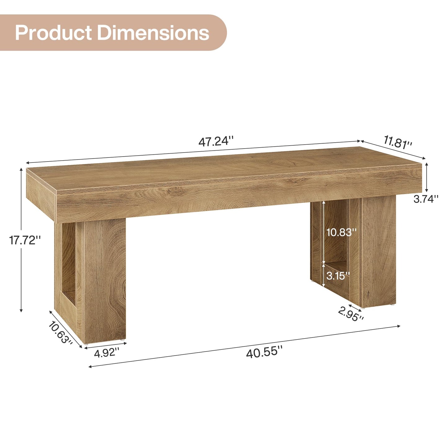 Tribesigns Wooden Entryway Bench, 47" Farmhouse Indoor Dining Table Bench with Sturdy Frame for Bedroom, Dining Room, Hallway, Easy Assembly