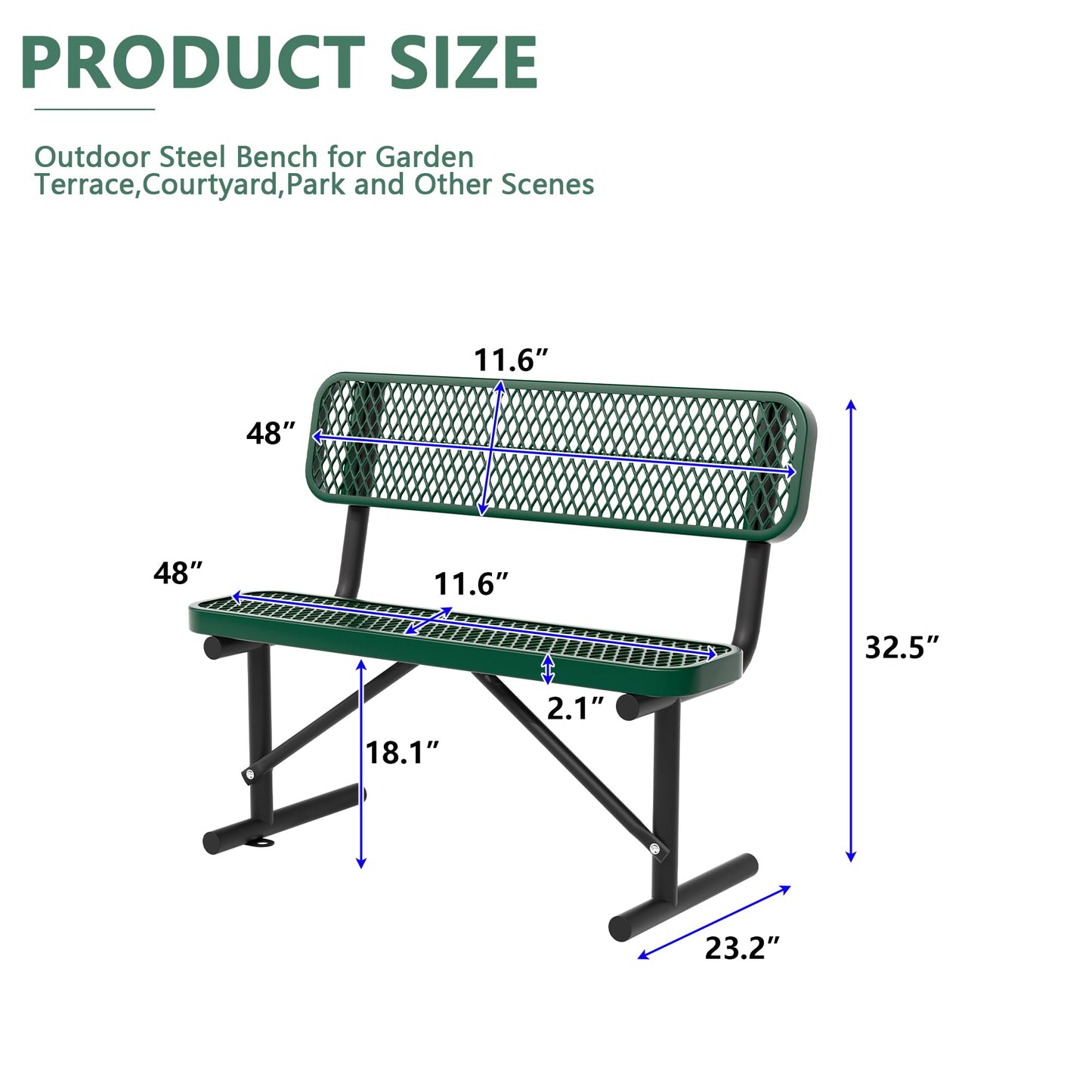 4FT Benches for Outside, Heavy-Duty Portable Outdoor Garden Bench with Back, Metal Park Bench, Commercial-Grade Seating,Industrial Bench Patio Bench Furniture for Beach Yard School Shopping Centers