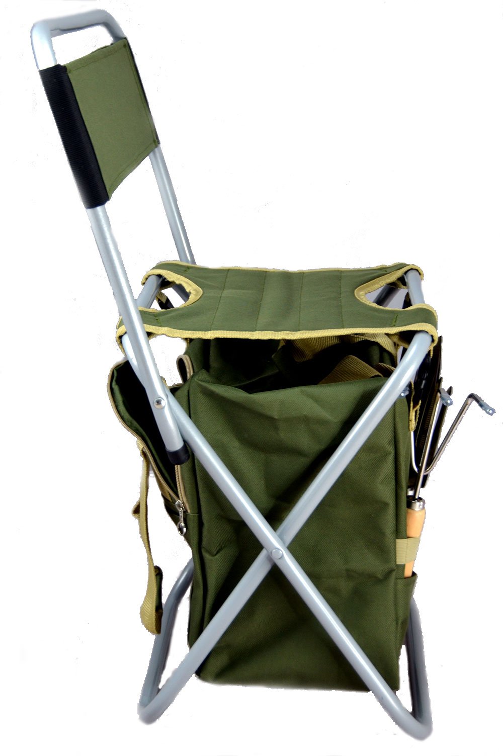 10-Piece Gardening Tool Set with Zippered Detachable Tote and Folding Stool Seat with Backrest
