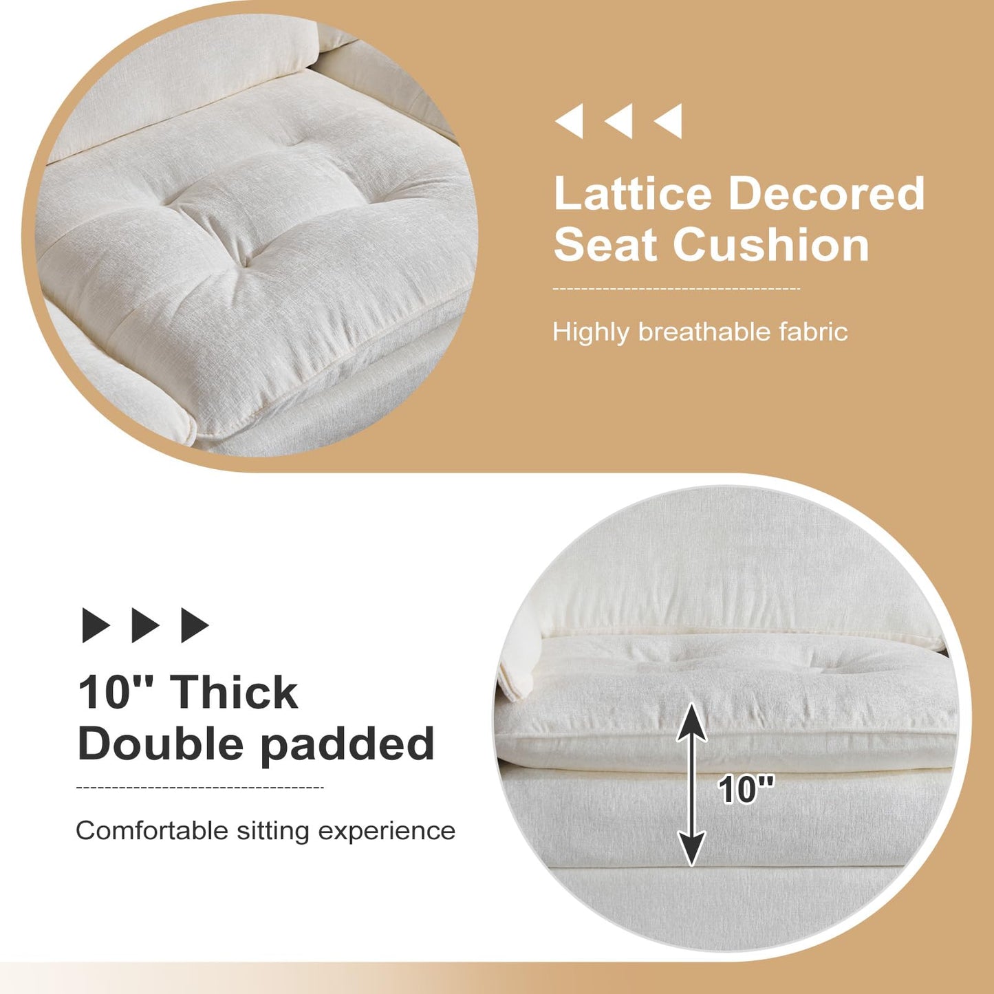 VINGLI 129” Oversized L-Shaped Cloud Sectional Sofa,Memory Foam Couch with Reversible Chaise Lounge,Comfy Couch with Double-Layer Deep Seat Cushions,Modern Sofa for Living Room,Chenille,Creamy White