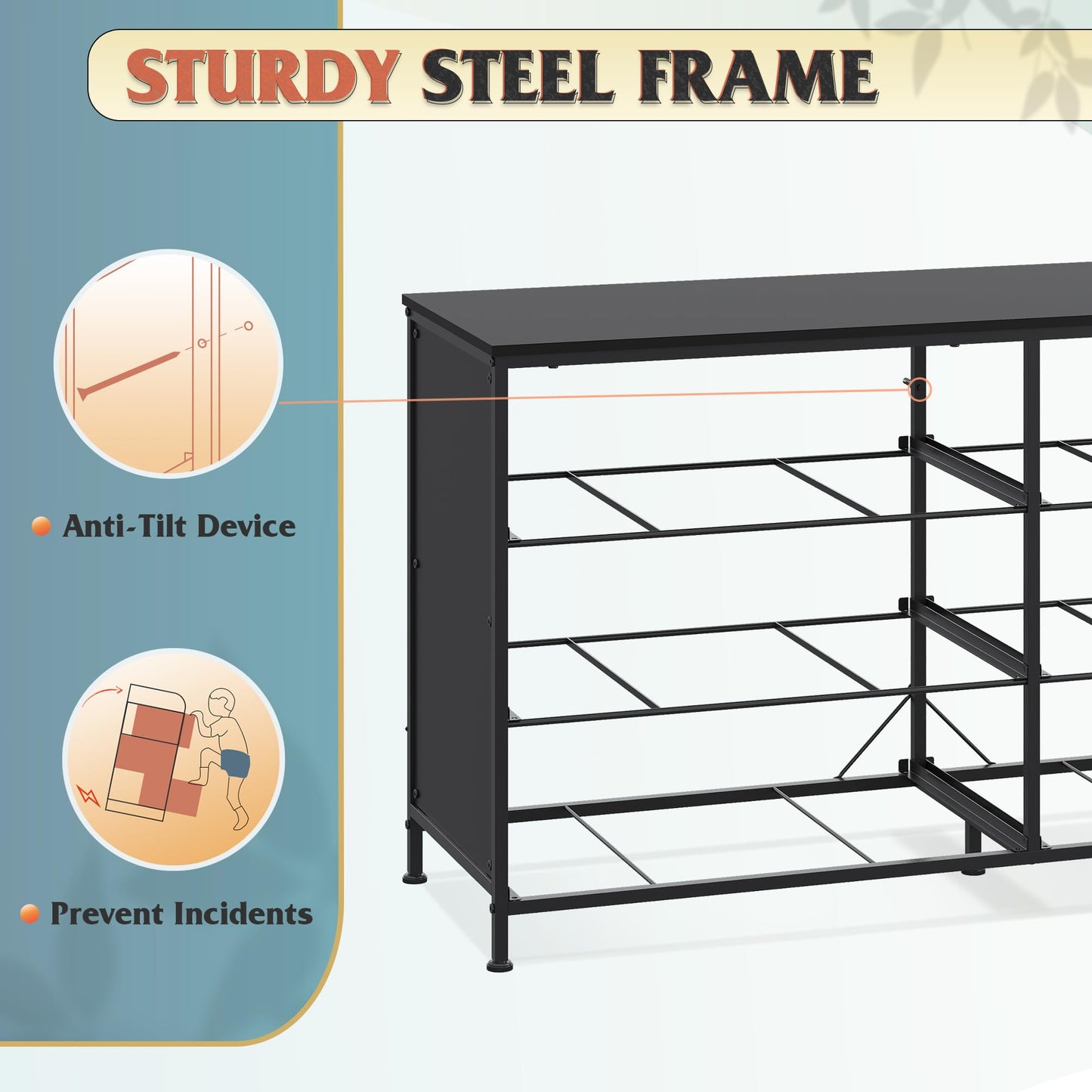 WLIVE 6 Drawer Dresser for Bedroom Large, Fabric Black Dresser TV Stand for 50, 55, 60 inch TV, Wide Long Chest of Drawers with Deep Drawer for Closet, Bedroom, Living Room, Hallway