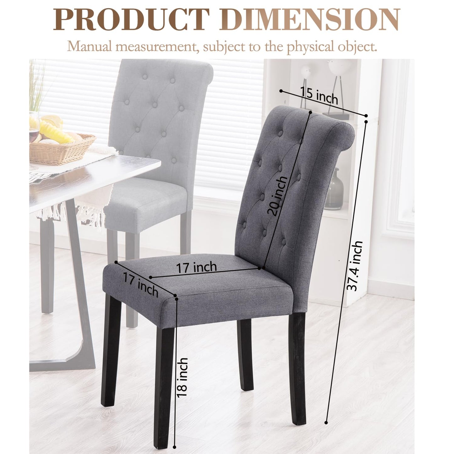 YEEFY Dining Chairs Set of 6 Upholstered Dining Room Chairs Fabric Tufted Kitchen Chairs with Wood Legs High Back Dining Chair Mid Century Modern Chair for Dining Room,Kitchen,Living Room (Gray)