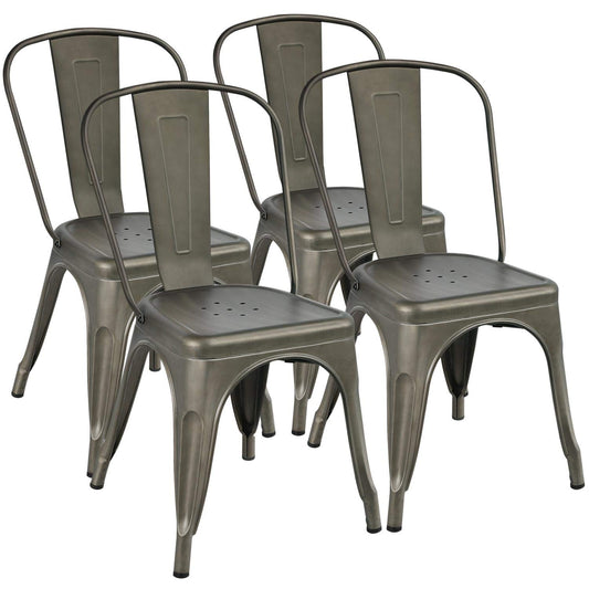 Yaheetech Iron Metal Dining Chairs Stackable Side Chairs Bar Chairs with Back, Set of 4 Indoor-Outdoor Classic/Chic/Industrial/Vintage Bistro Café Trattoria Kitchen, Gun Metal