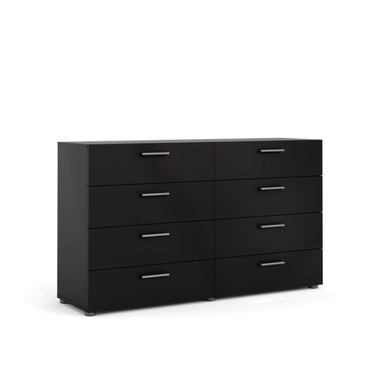 Tvilum, 8 Drawer Double Dresser, Bedroom, Modern Silver Drawer Handles, Contemporary, Black
