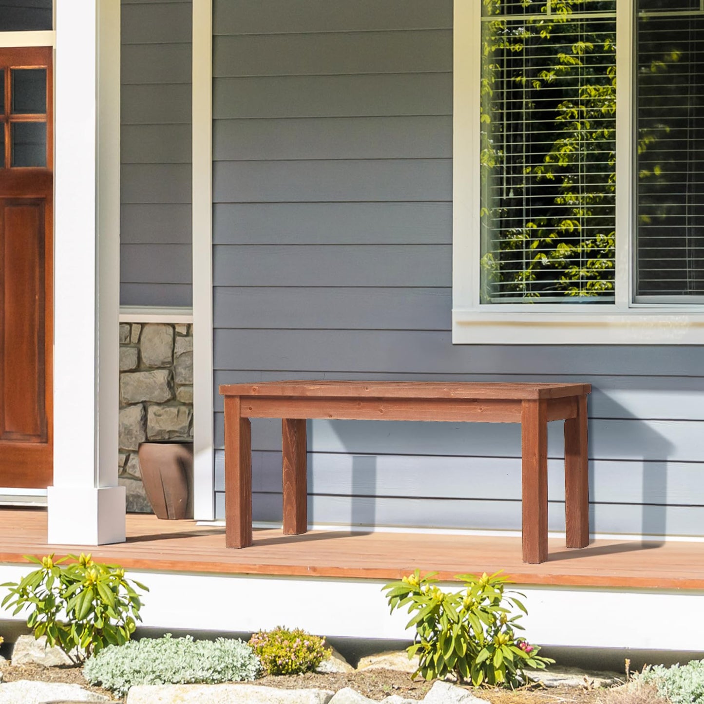 VINGLI Outdoor Wooden Bench, 40” Porch Bench Outdoor Backless Garden Bench, Small Outdoor Bench for Deck Patio Entryway