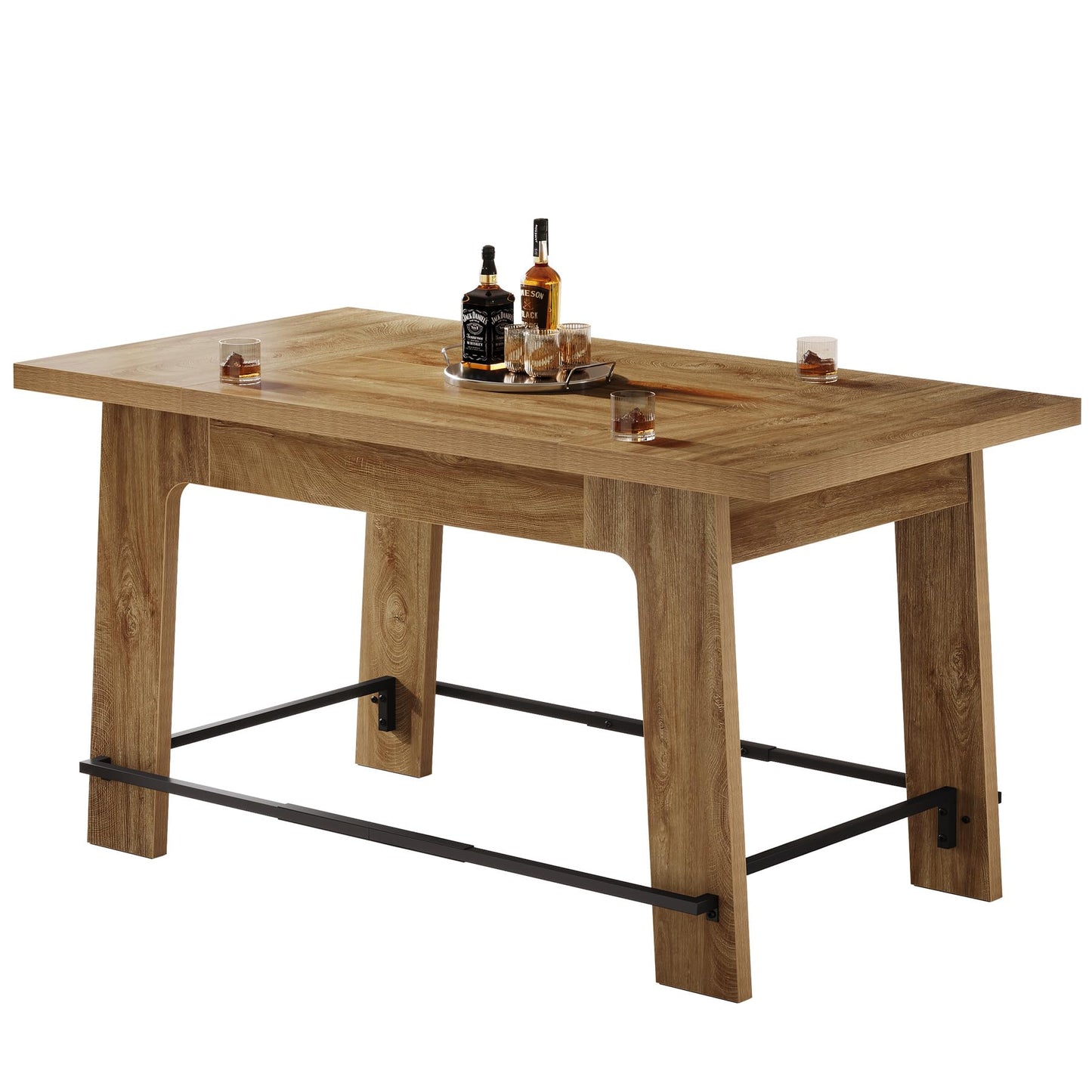 Tribesigns 62.6-Inch Bar Table, Counter Height Pub Dining Table with Metal Footrest, Rectangular Home Bar Unit for Home Kitchen, Bistro, Basement, Living Room