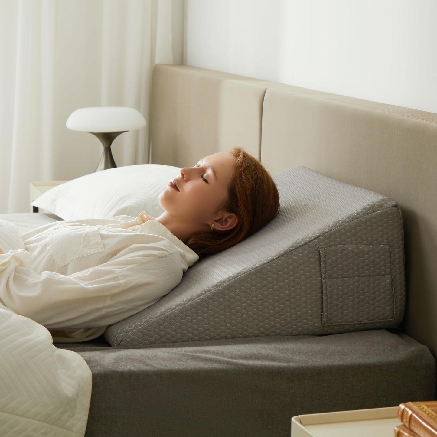 Bedluxe Wedge Pillow for Sleeping, 10 inch Elevated Support Bed Wedge Pillow, Breathable Triangle Pillow Wedge with Cooling Memory Foam Top - Removable Washable Cover, Grey