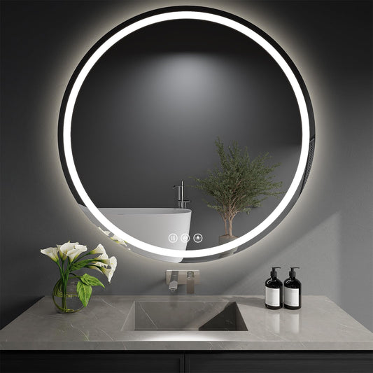 WISSMIELS LED Bathroom Mirror 40 Inch Round Bathroom Mirror with Lights, Circle Wall Mirror with 3 Colors Brightness, Anti-Fog for Bathroom Vanity, Entryway Living Room