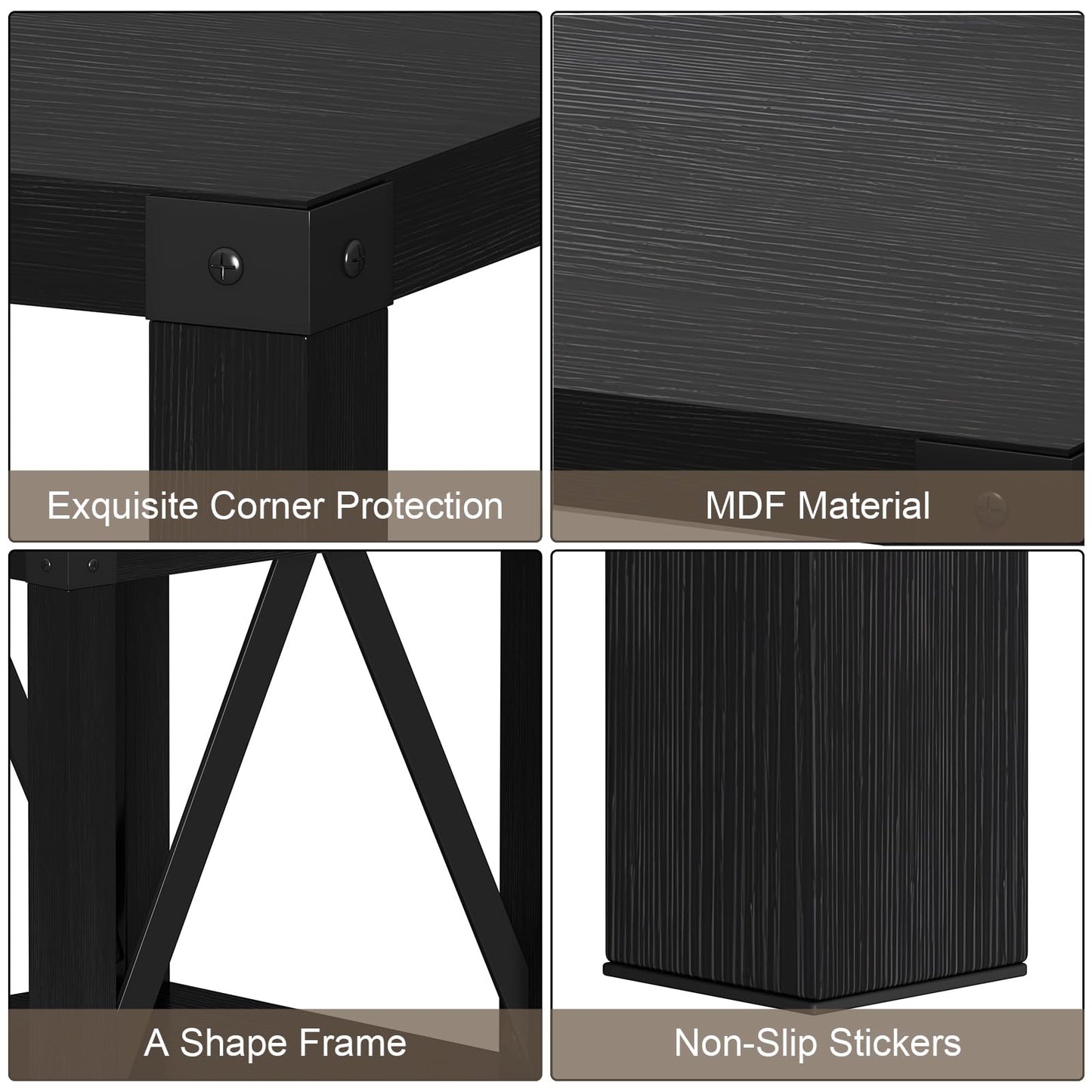 Treocho Farmhouse End Table Set of 2, Rustic Vintage Nightstand Side Table with Shelf for Living Room, Black