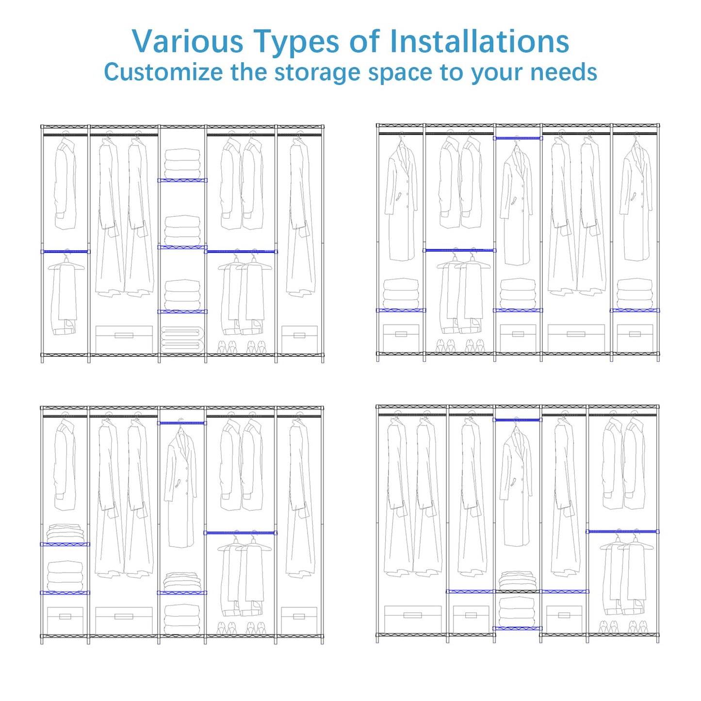 VIPEK V50 Extra Large Portable Closet Rack Bedroom Armoire Freestanding Wardrobe Closet, Heavy Duty Clothes Rack Multi-Functional Metal Clothing Rack for Hanging Clothes, Max Load 1300lbs, Black