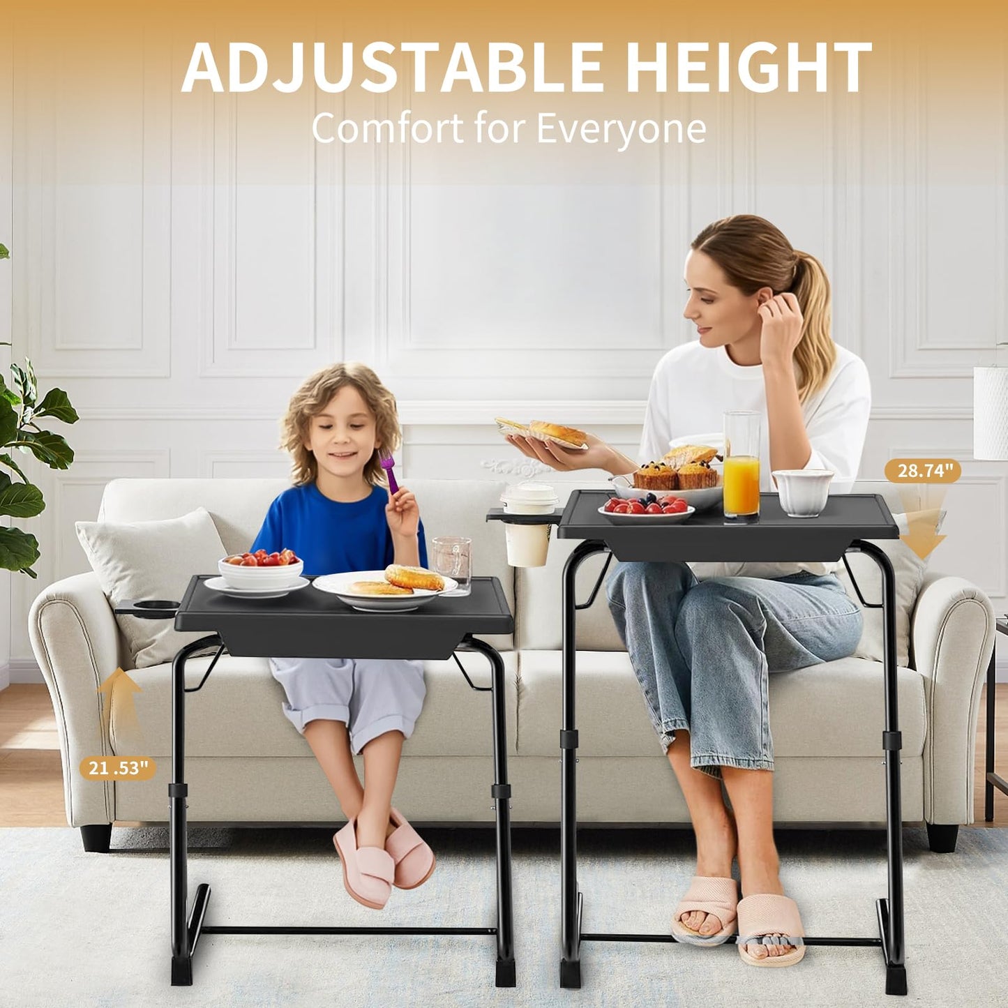 ZUCONKITCH Adjustable TV Tray Tables with 6 Height & 3 Tilt Angle, Folding TV Dinner Tray,TV Table with Cup Holder on Bed & Sofa (1 Pack, Black)