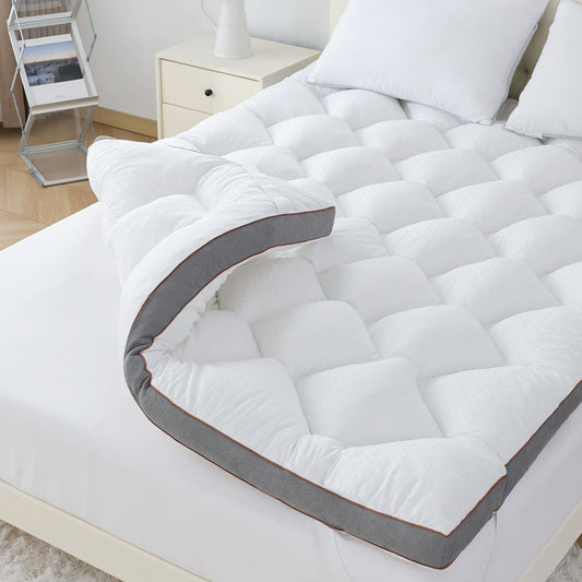 WhatsBedding 3 Inch Memory Foam Mattress Topper Queen, Extra Soft Pillow Top Mattress Topper with Breathable Air Mesh Sides, 1700GSM Fluffy Shredded Memory Foam Filled & Thicked Down Alternative-Lined