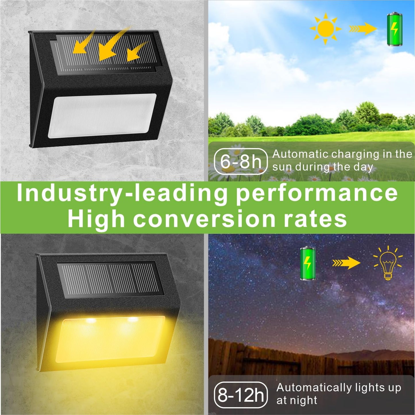 XLUX Solar Lights for Steps Decks Pathway Yard Stairs Fences, LED lamp, Rainproof, Black Metal Housing, 6 Pack