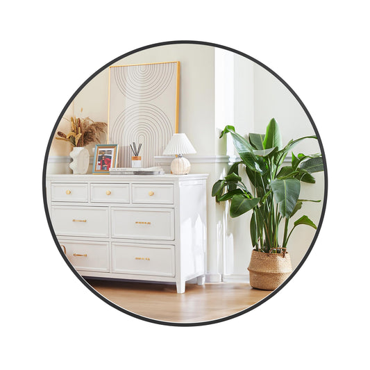 36 Inch Round Mirror for Wall, Black Metal Frame Circle Mirror, Round Bathroom Mirror for Wall Decor, Rounds Wall Mirror for Entryway, Vanity, Bedroom, Easy to Install