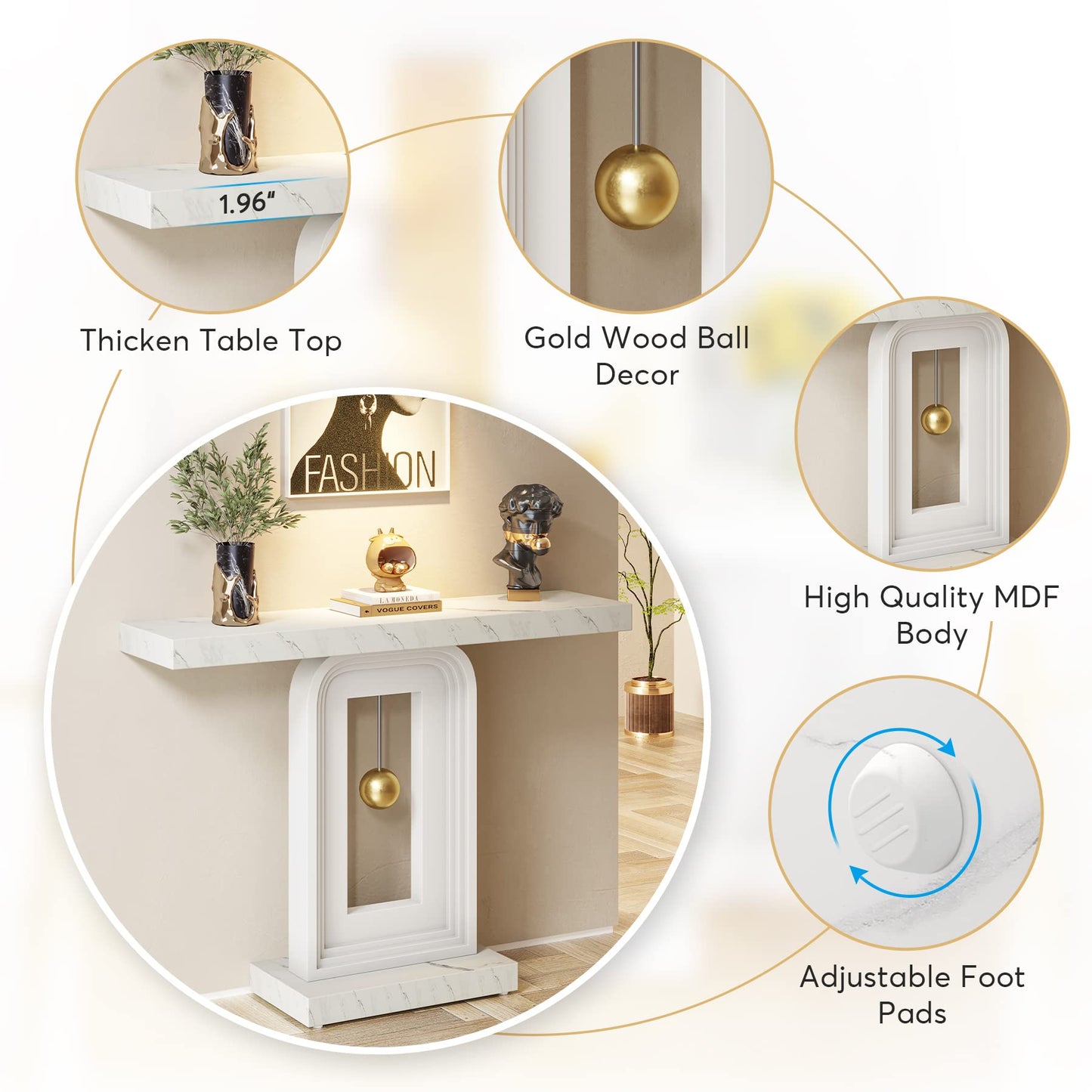 Tribesigns Modern Console Table, 40 Inches Narrow Sofa Entryway Table with Pendulum Shape Base, Contemporary Marble Accent Table for Living Room Hallway Entrance, White