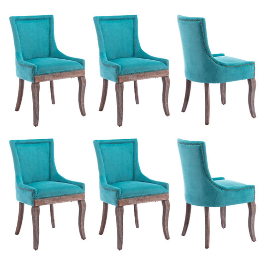 Yayzy Modern Dining Chairs Set of 6, Upholstered Fabric High Back Dining Chairs with Nailhead Trim & Solid Wood Legs for Dining Room & Kitchen, Blue