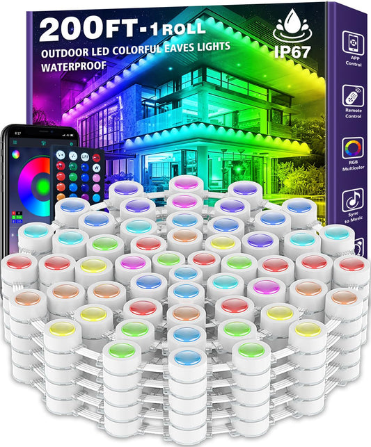 200FT Permanent Outdoor RGB Lights,Waterproof Smart LED Eaves Lights with App/Remote Control,for Christmas and All Holiday Decor,Daily and Accent Lighting,House Roof and Garden Lighting