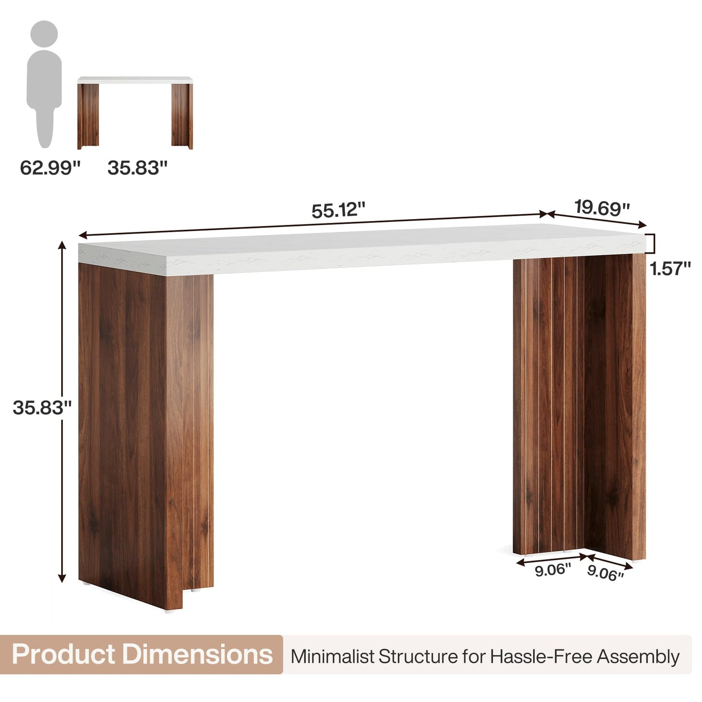 Tribesigns Home Bar Unit, 55.12-Inch Bar Table with a Faux Marble Finished Tabletop, Modern Freestanding Mini Bar for Home Kitchen, Living Room, Balcony, Basement, Walnut & White