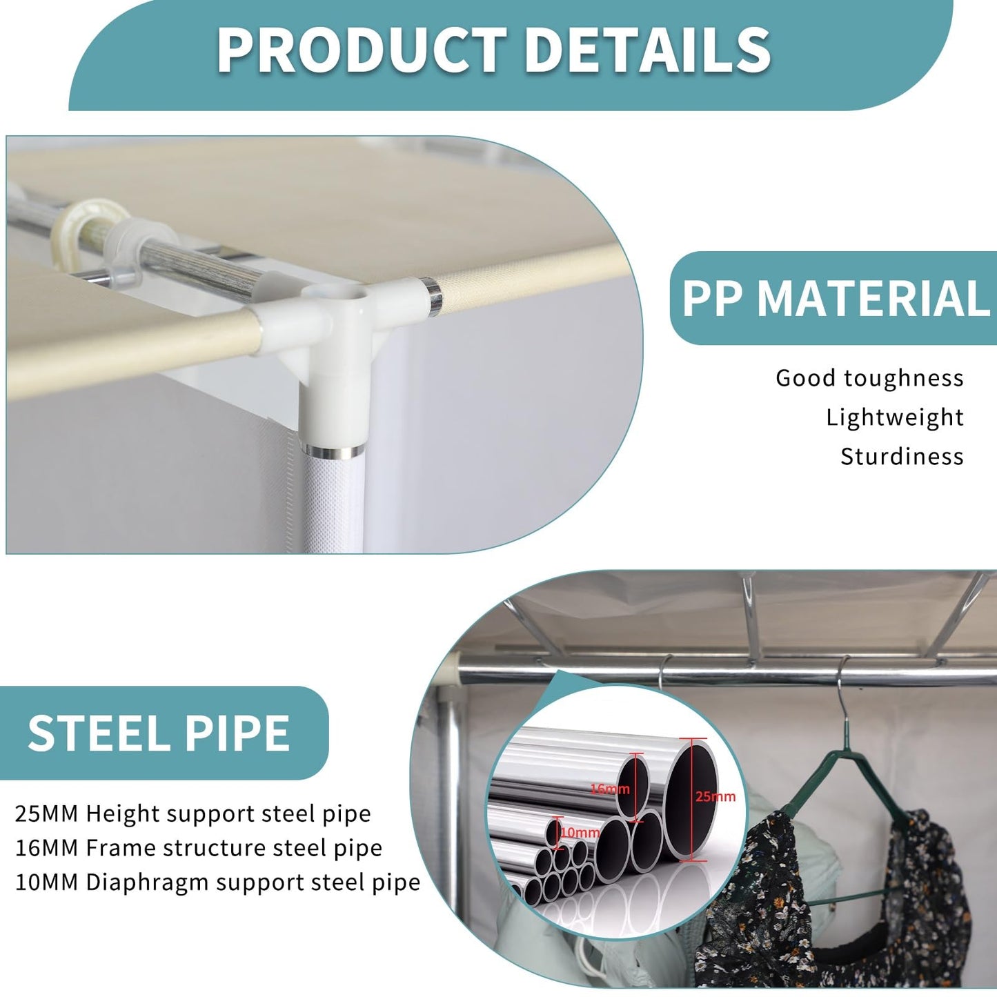 YFGSFWTS Portable Closet for Hanging Clothes with Wheels wardrobe closet Wide Large Capacity Wardrobe Closet with Cover Storage Shelves and Hanging closets for hanging clothes for Cloakroom Bedroom(20