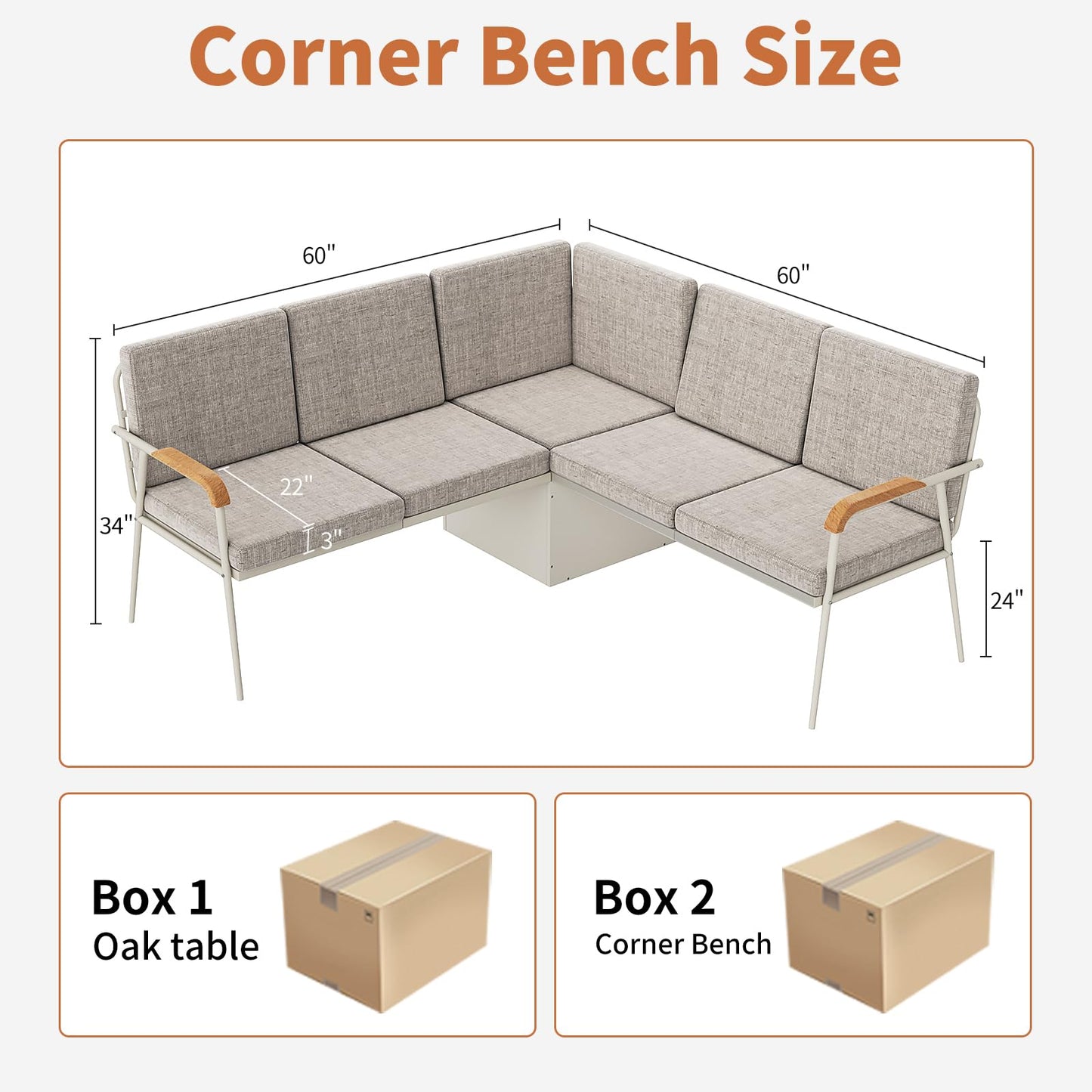 VFK 3 Piece Dining Table Set, 51 Inch Modern Kitchen Folding Breakfast Table with Right Seat Storage Corner Stools and Dining Chairs for Home Dining Room Furniture