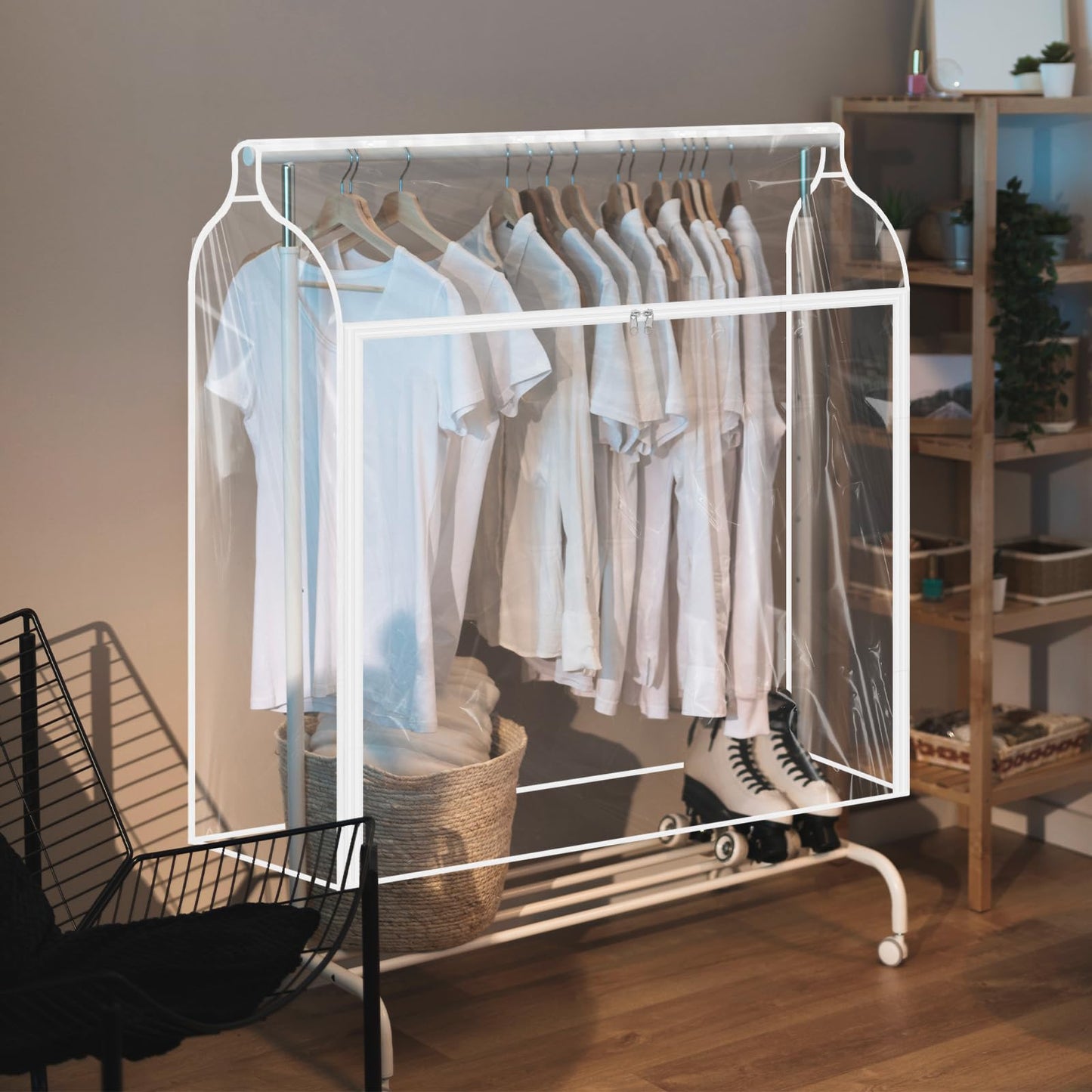 2 Pack Clear Garment Rack Cover Hanging Garment Bag for Closet Dustproof Clothes Rack Cover with Clear Window and Zipper Large Clothing Bags Dress Protector