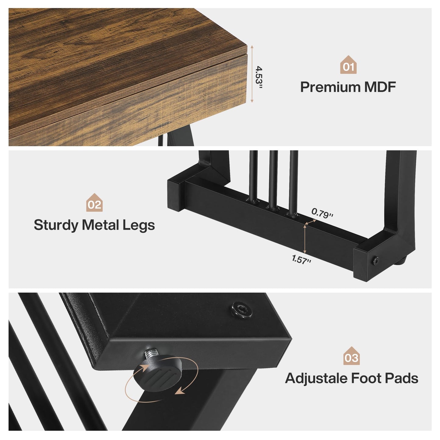 Tribesigns Wooden Entryway Bench, 47.24" Rustic Indoor End of Bed Bench with Sturdy Metal Legs, Long Dining Seat for Dining Room, Bedroom, Entry, Mudroom