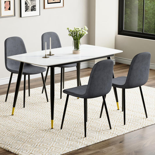 UELKS 5 Piece Dining Table Set,4 Chair Dining Table Set, Sintered Stone Kitchen Table Top and Modern Chairs Set of 4 for Kitchen Dining Room, Small Space