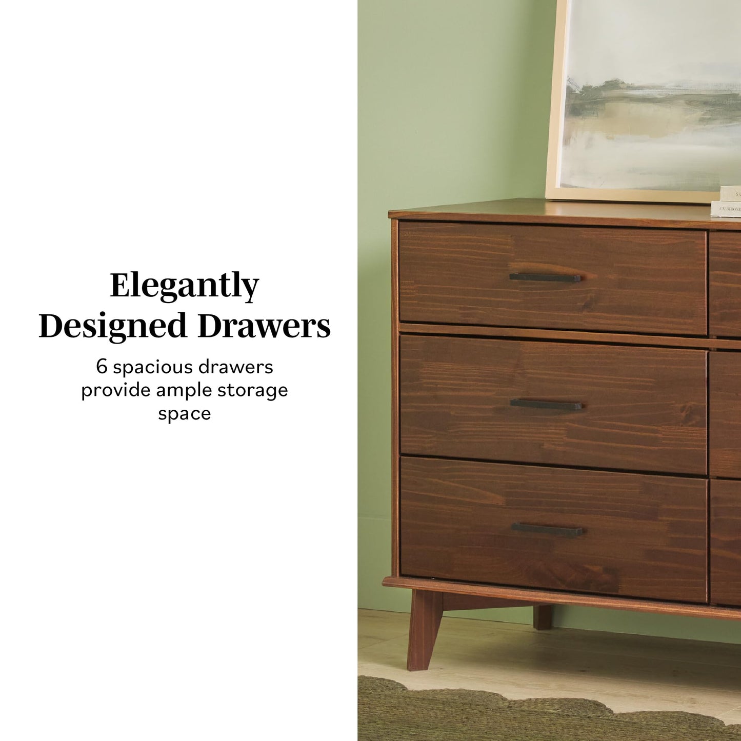 Walker Edison Sloane 6-Drawer Solid Wood Dresser with Metal Handles, 52 Inch, Walnut