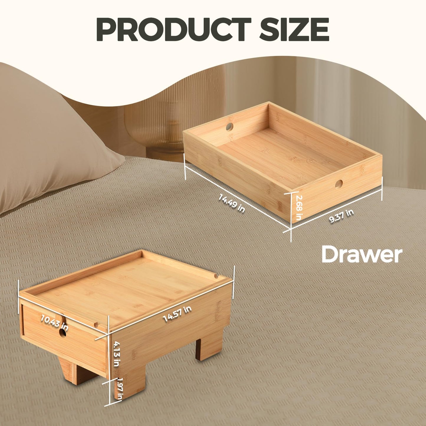 Vekkia Natural Bamboo Bedside Shelf with Drawers - For College Dorm Bunk Beds, Blending Decor and Storage