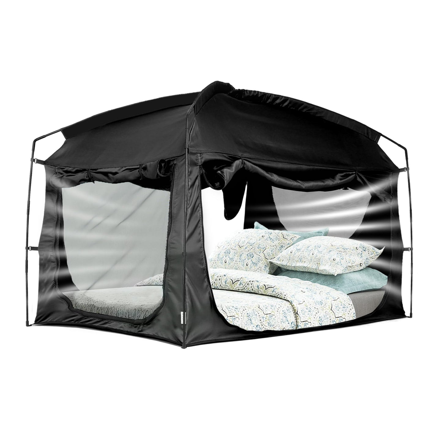 Bed Tent,Portable Privacy Sleeping Bed Canopy,Blackout 90% Drapes for Kids and Adult,Full Size Indoor Space Tent with Breathable Large Mesh Windows(Black, Full)