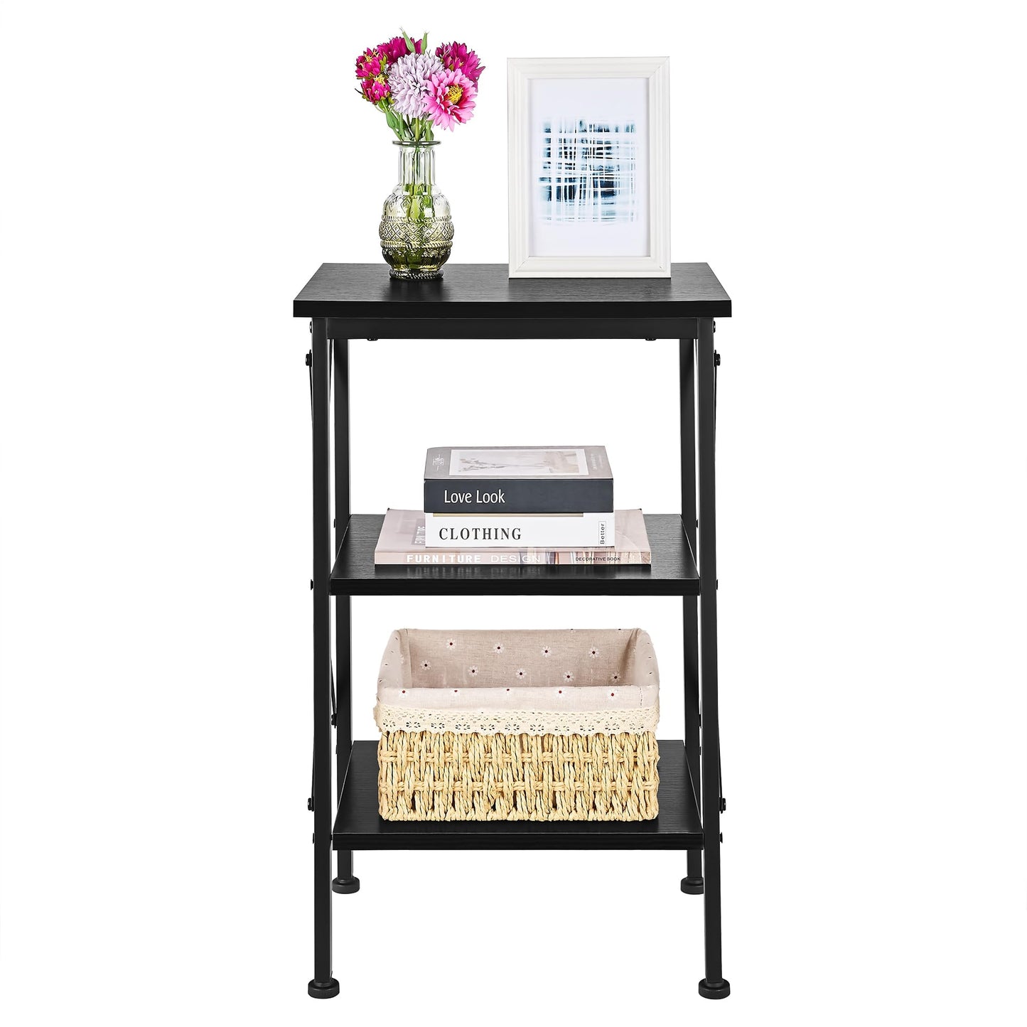 VECELO Night Stands Side/End Table with Storage Shelf Nightstands for Living Room Bedroom, Classic Black,1 Set