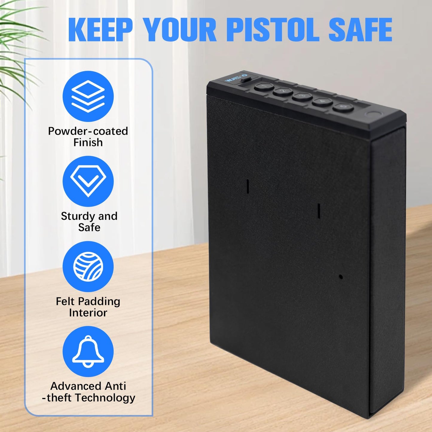 WJIECO Slider Biometric Pistol Safe 3 Ways Quick Access with Fingerprint/Keypad/Key Lock for Nightstand Bed Desk