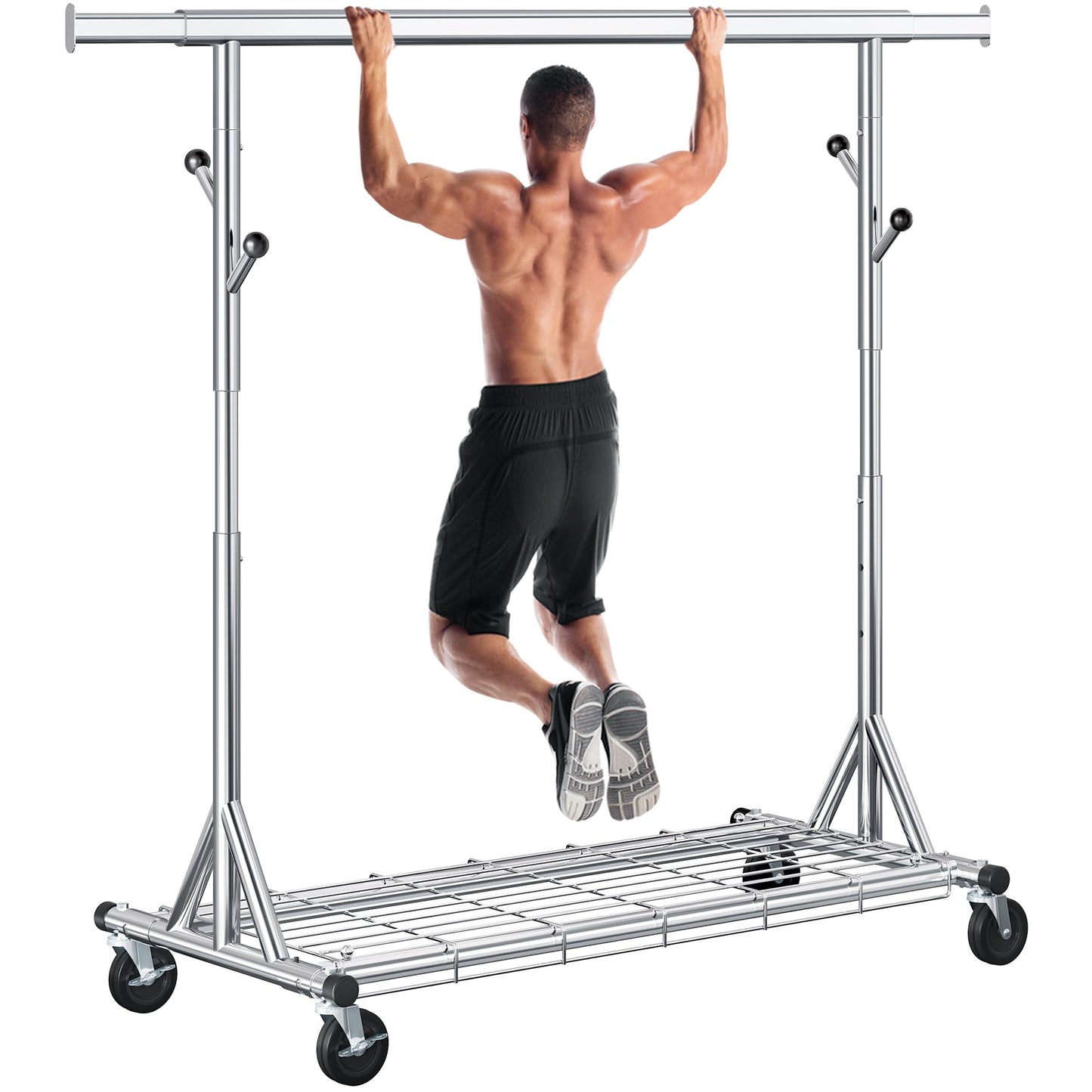 Gewudraw Heavy Duty Clothes Rack Load 530 LBS Metal Clothing Garment Rack Hang 200 pieces of clothing on Wheels Collapsible Rolling Portable & Adjustable with Hook for Hanging Clothes