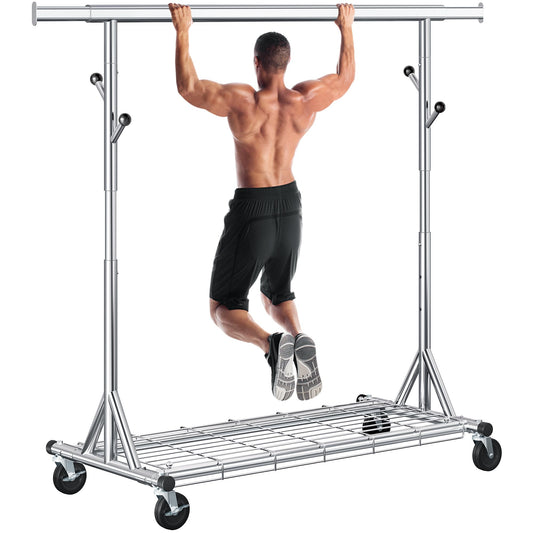 Gewudraw Heavy Duty Clothes Rack Load 530 LBS Metal Clothing Garment Rack Hang 200 pieces of clothing on Wheels Collapsible Rolling Portable & Adjustable with Hook for Hanging Clothes