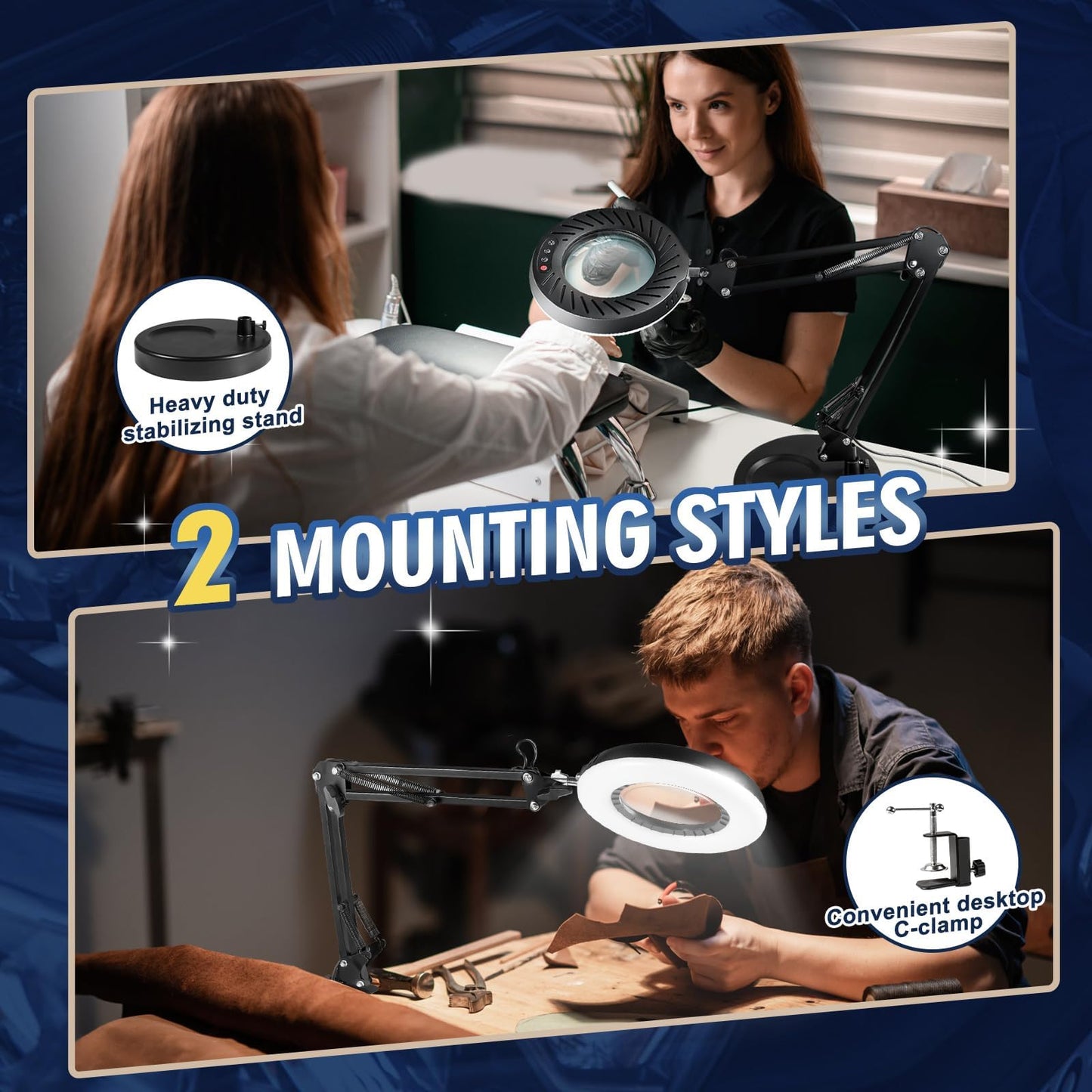 12X Magnifying Glass with Light and Stand, 144 LEDs Brightest Desktop Magnifying Lamp, 10 Dimmable Brightness 5 Color Modes, Hands Free Metal Desk Lamp for Craft Reading Painting Hobby Close Work