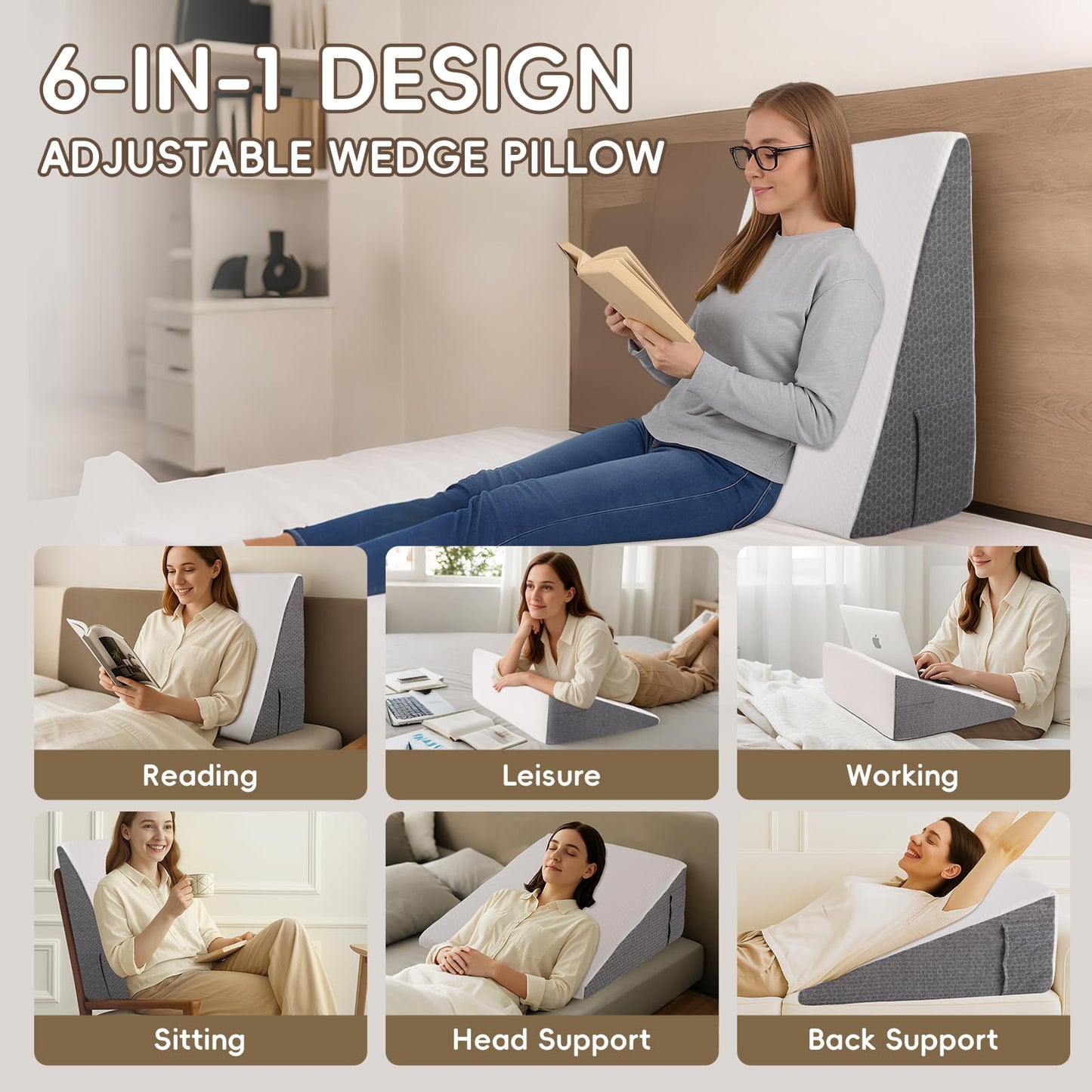 TBXONMOW Wedge Pillow for Sleep Apnea Bed Wedge Pillow Headboard Set for After Surgery,Sleeping,Gerd Acid Reflux Relief,Back Pain Relief Triangle Pillow for Adult,Neck Pain,Anti Snoring,Back Support