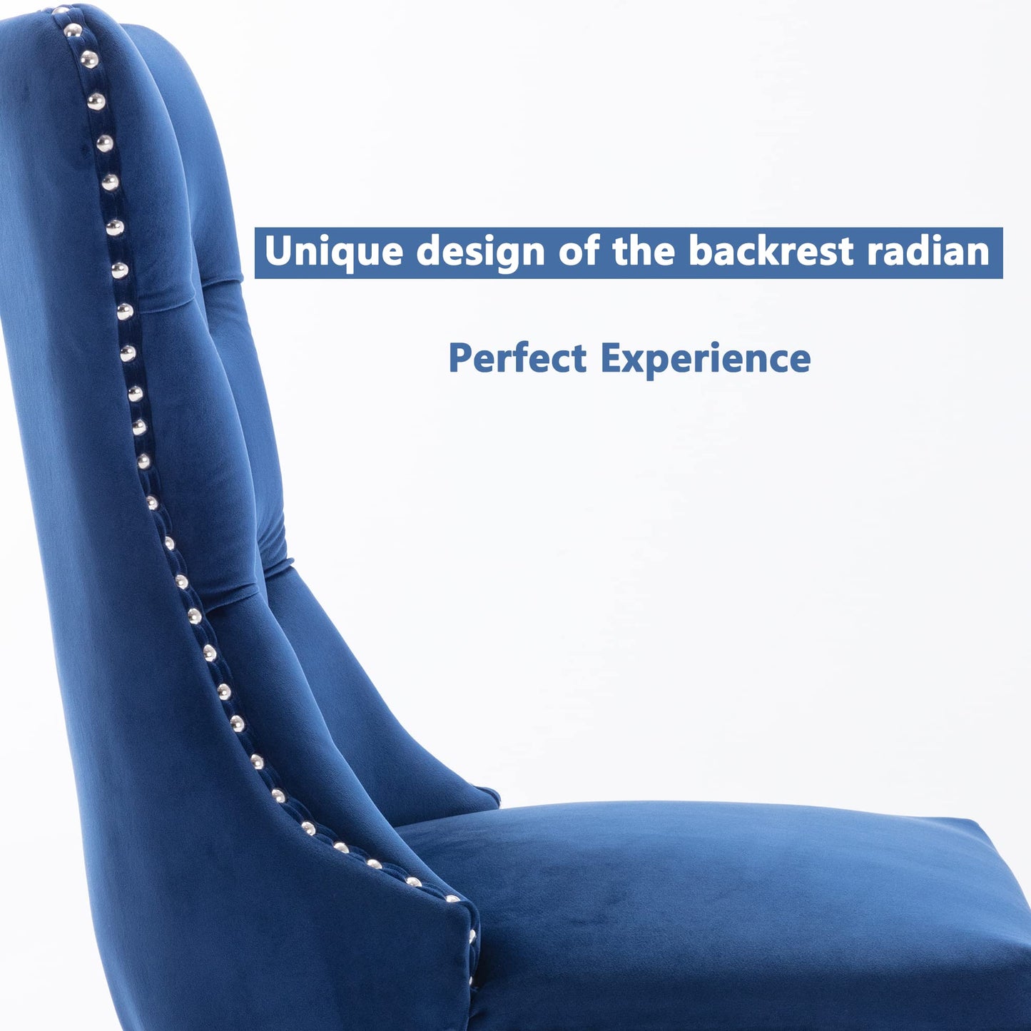 Virabit Blue Dining Chairs Set of 4, Velvet Tufted with Nailhead Back and Ring Pull Trim, Upholstered for Kitchen/Bedroom/Dining Room