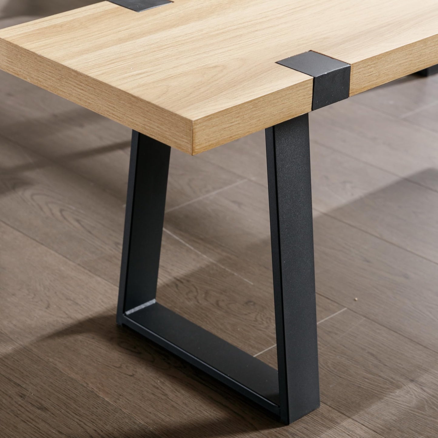 Wooden Dining Bench 60” Industrial Table Benches, Seating Chair Rustic Indoor Benches, Mid Century Kitchen Bench with Metal Legs, Light Oak