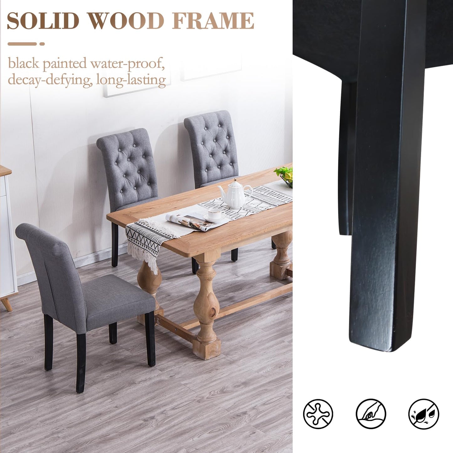 YEEFY Dining Chairs Set of 6 Upholstered Dining Room Chairs Fabric Tufted Kitchen Chairs with Wood Legs High Back Dining Chair Mid Century Modern Chair for Dining Room,Kitchen,Living Room (Gray)