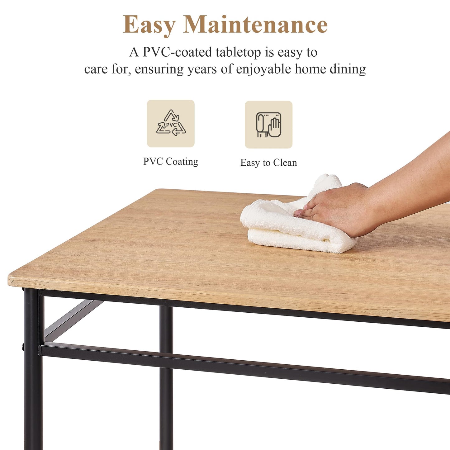 VECELO 5-Piece Kitchen Dining Table Set, Wood Tabletop & Heavy-Duty Metel Frame, Rectangle Dinette with 4 Chairs for Small Space, Breakfast Nook, Natural & Black